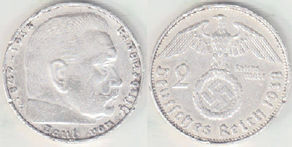 1938 E Germany silver 2 Mark A005597
